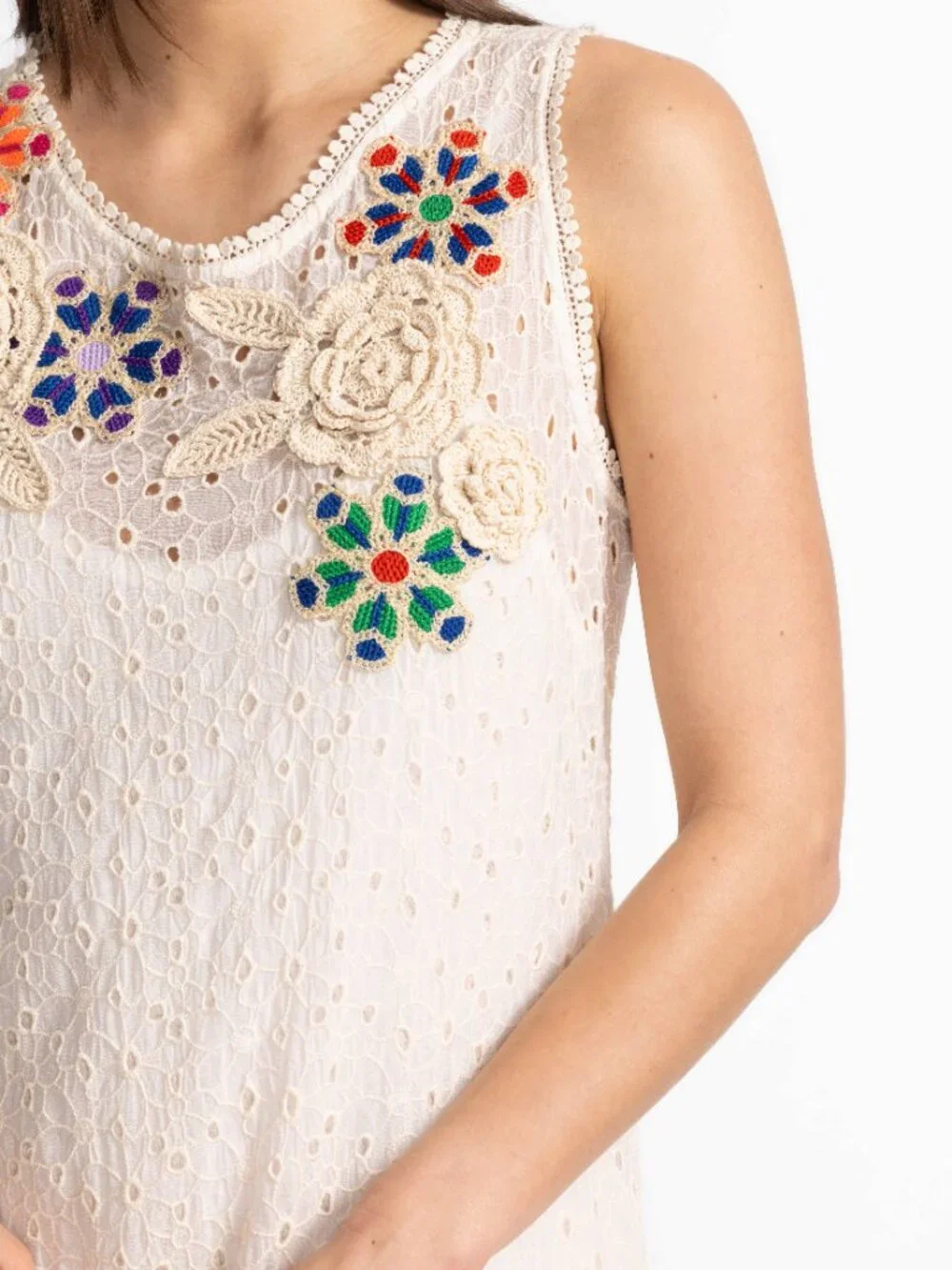 Johnny Was Natural Nydia Applique Tank Dress Slip - Picture 4 of 12